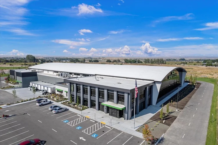 Greyloch Facility Aerial – Building and Parking aerial view of Greyloch commercial building and parking lot