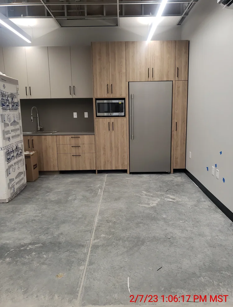 Greyloch Commercial Cabinet Installation custom wood cabinets in commercial breakroom