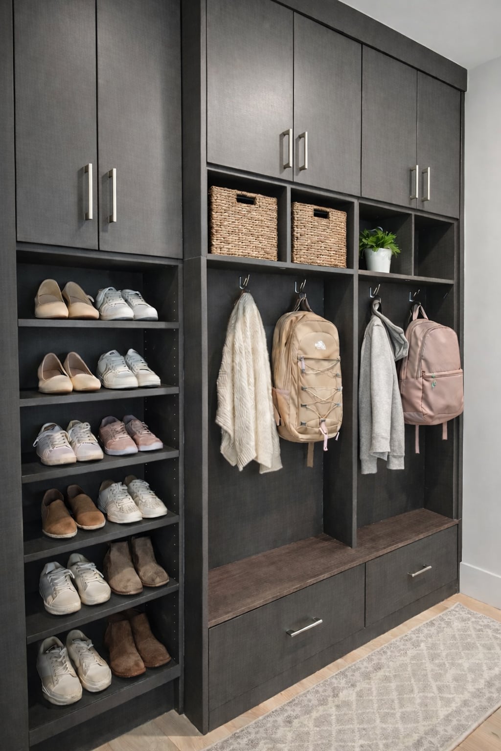 custom wood open shelving with decorative styling