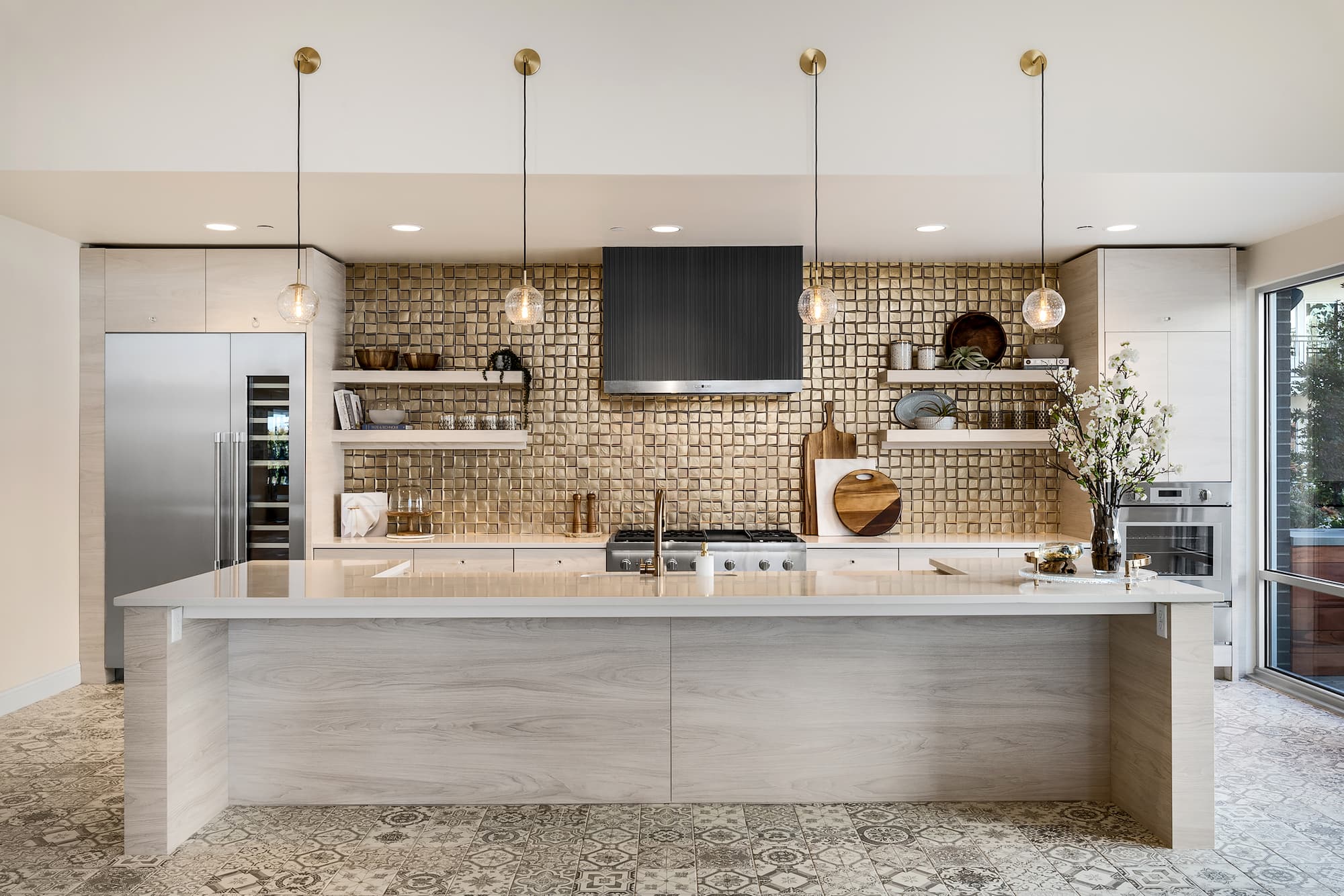 commercial breakroom with wood cabinets and mini fridge