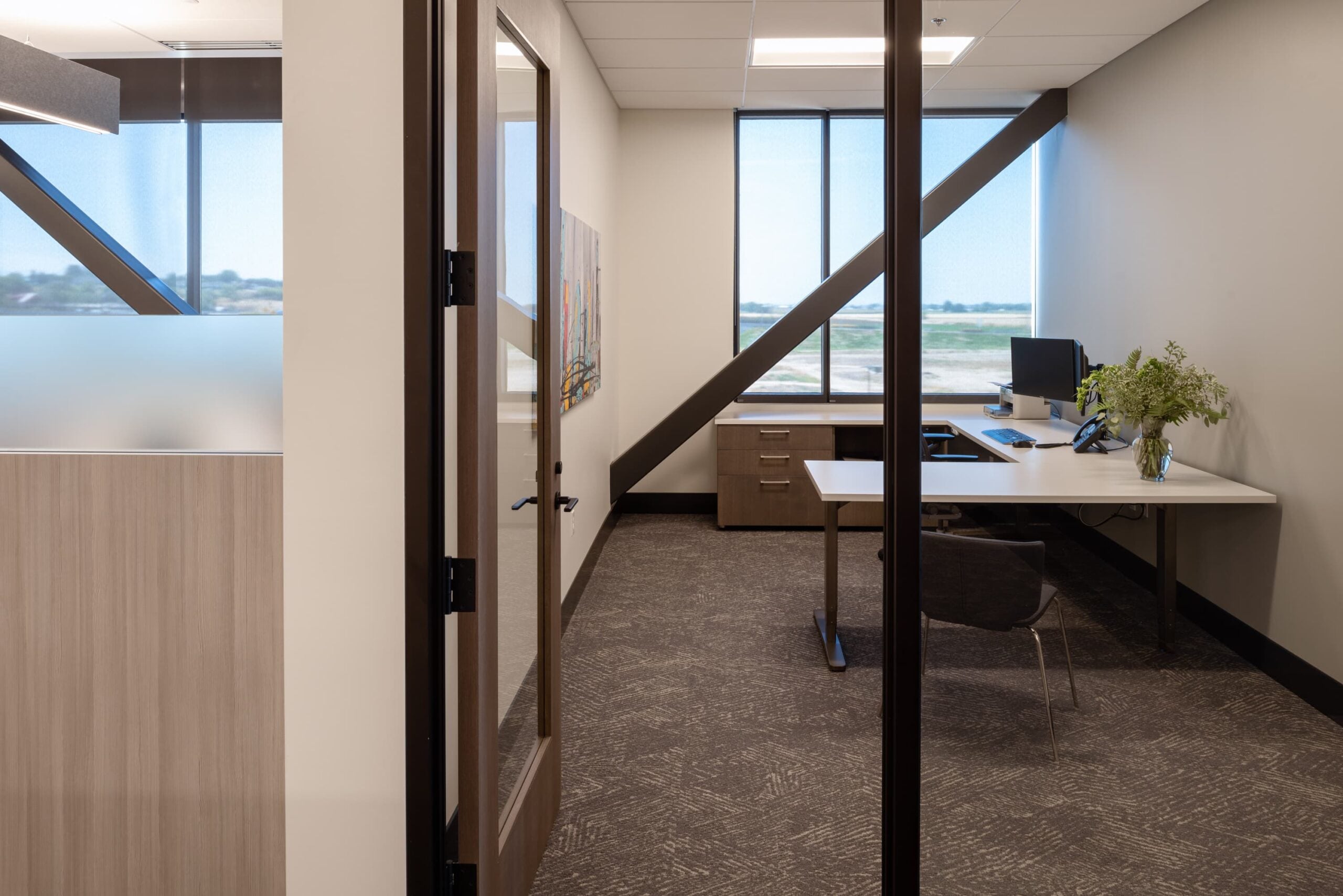 bright commercial office interior with large windows